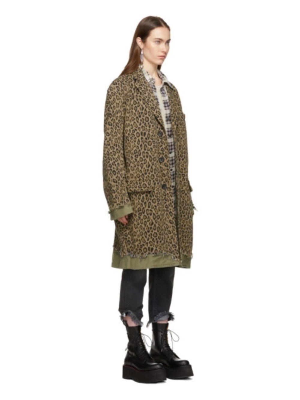 R13 OVERSIZED DISTRESSED LEOPARD AND ARMY JACKET